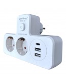 Щепсел 2500W с 2 гнезда, 2 x USB, 1 x USB-C FastCharge 20W